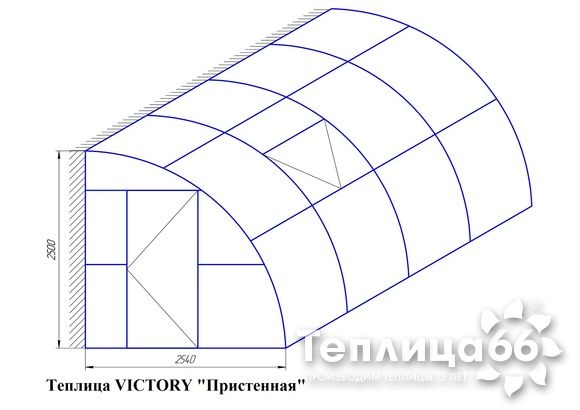 Теплица односкатная Victory Пристенная с закаленным стеклом, ширина 2.54м